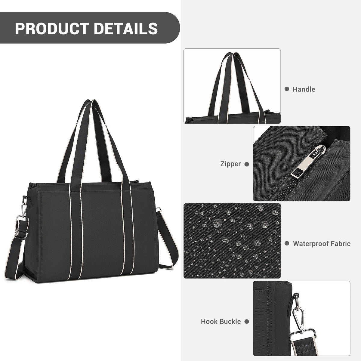 Miss Lulu Large women's office bag with a 19L capacity, water-resistant work handbag suitable for 15.6-inch laptops, detachable shoulder strap, multi-compartment shoulder bag for the office, travel, everyday use, and shopping