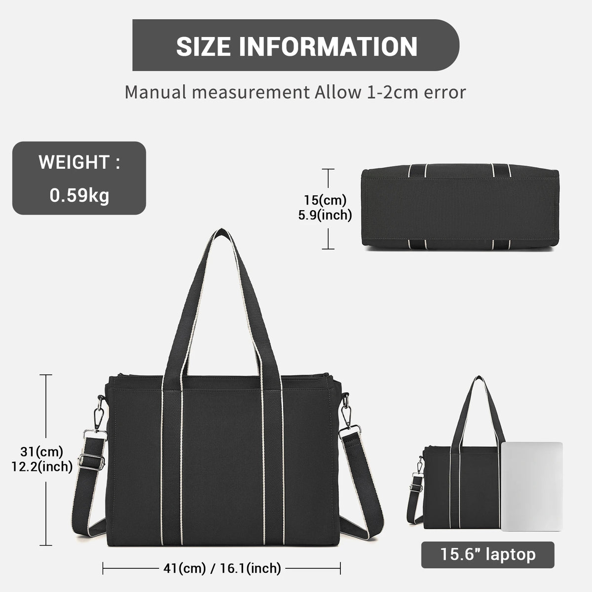 Miss Lulu Large women's office bag with a 19L capacity, water-resistant work handbag suitable for 15.6-inch laptops, detachable shoulder strap, multi-compartment shoulder bag for the office, travel, everyday use, and shopping