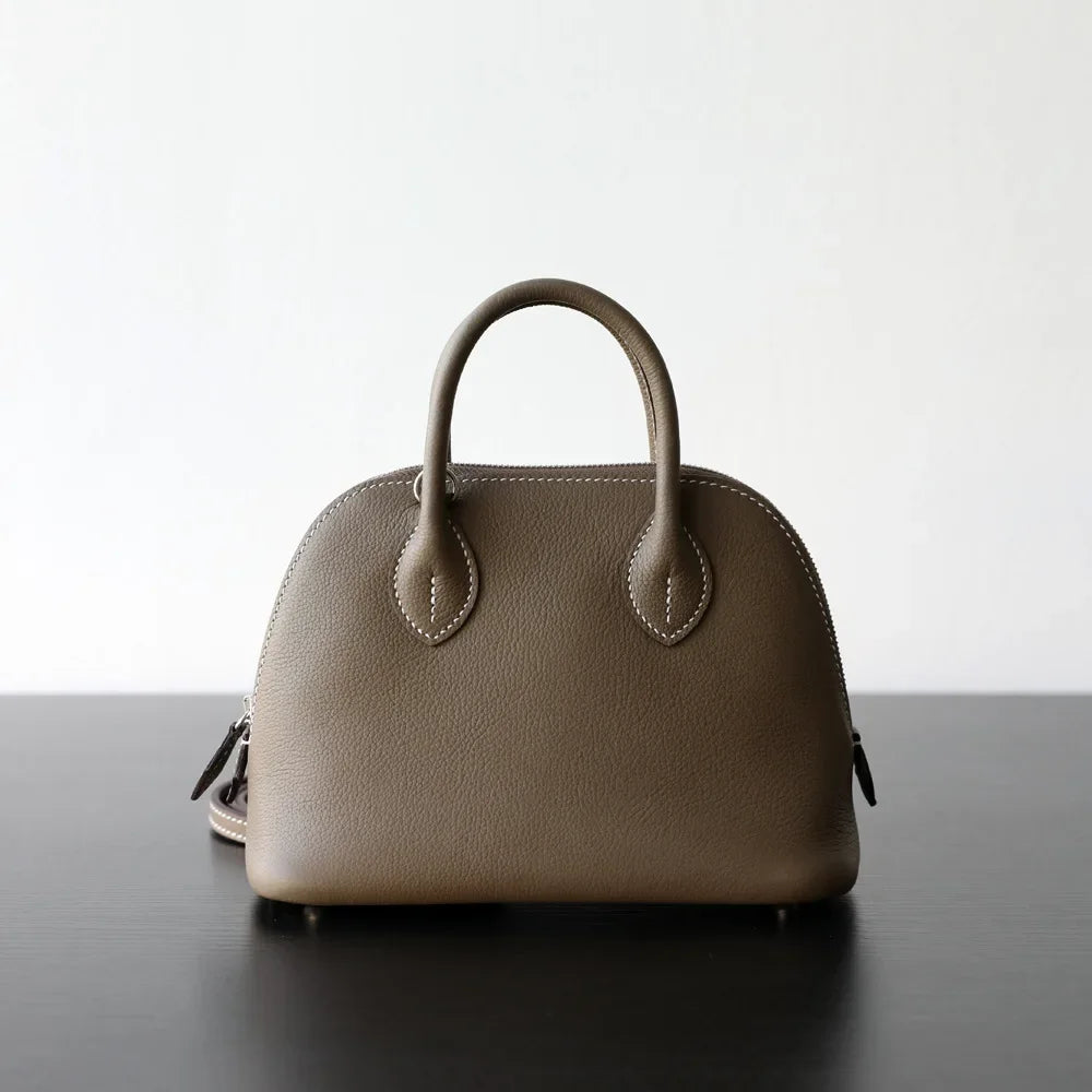 New High-end Light Luxury First-layer Cowhide Mini Bowling Shell Bag Semi-handmade Messenger Leather Women's Bag