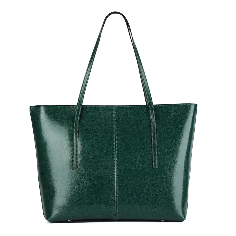 BURMINSA Large Genuine Leather Tote Bag Women Vintage Cowhide Shoulder Bag Laptop Office Work Commuter Shopper Luxury Handbags