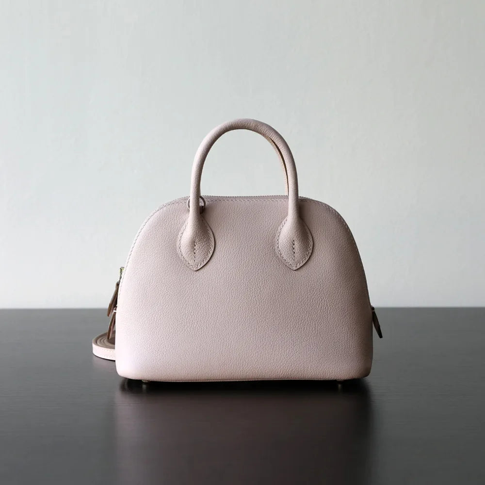 New High-end Light Luxury First-layer Cowhide Mini Bowling Shell Bag Semi-handmade Messenger Leather Women's Bag