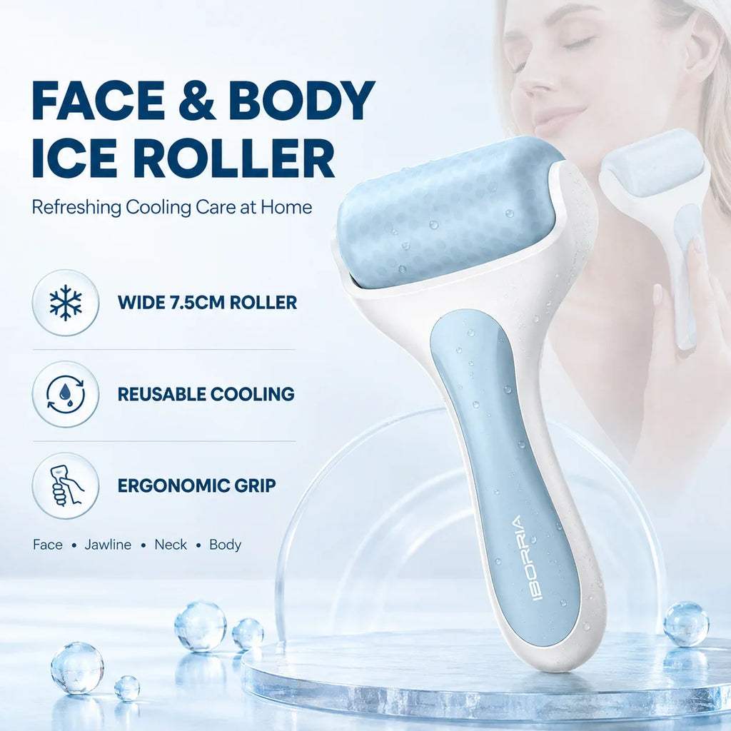 **Facial Ice Roller for Face Body Cooling Massage Reusable 7.5cm Wide Roller Detachable Head Ergonomic Handle Skincare Beauty To