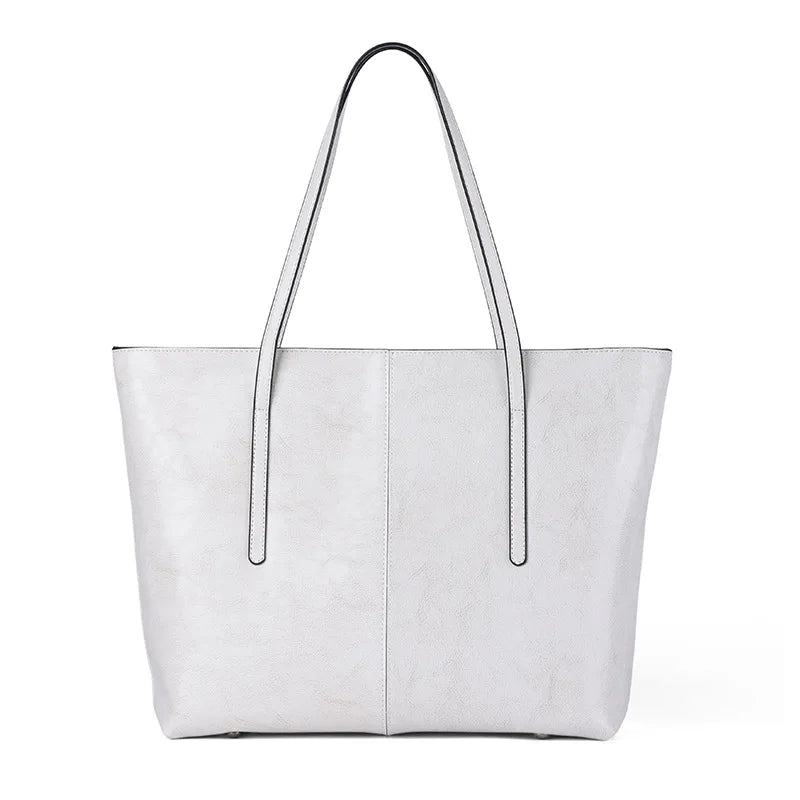 BURMINSA Large Genuine Leather Tote Bag Women Vintage Cowhide Shoulder Bag Laptop Office Work Commuter Shopper Luxury Handbags