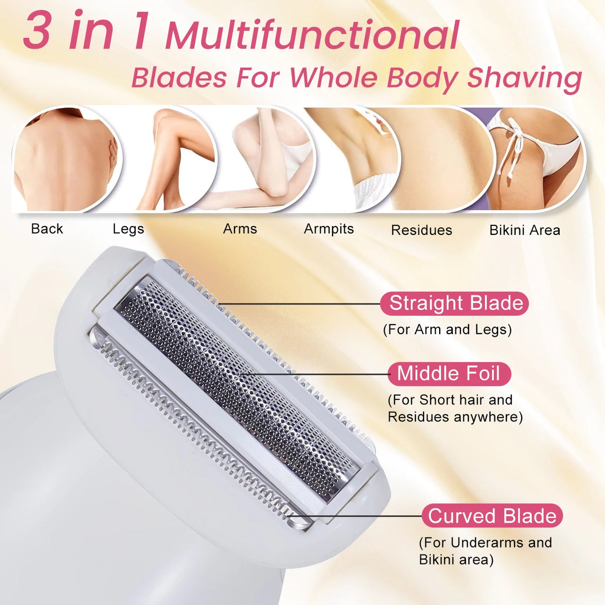 Hatteker 4 in 1 Women’s Hair Remover 7000 RPM for Legs Bikini Face Body Kit Wet / Dry USB Rechargeable IPX7 Waterproof