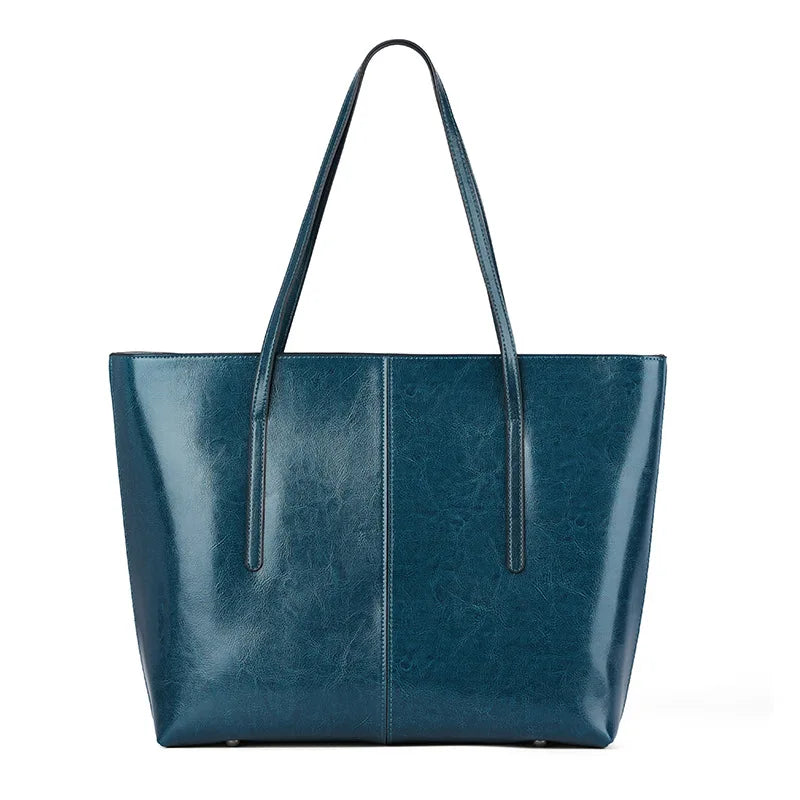 BURMINSA Large Genuine Leather Tote Bag Women Vintage Cowhide Shoulder Bag Laptop Office Work Commuter Shopper Luxury Handbags