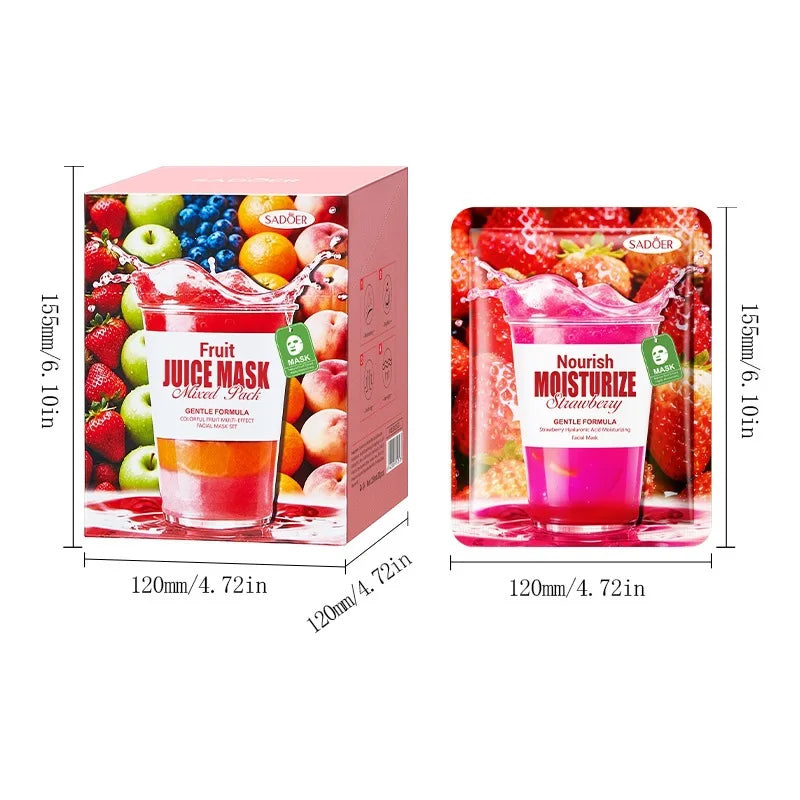 SADOER 30 Sheets Fruit Juice Facial Mask Set, 6 Kinds Hydrating Face Masks with Strawberry Blueberry Orange Peach Green Apple Extract, Moisturizing Soothing Sheet Masks for Daily