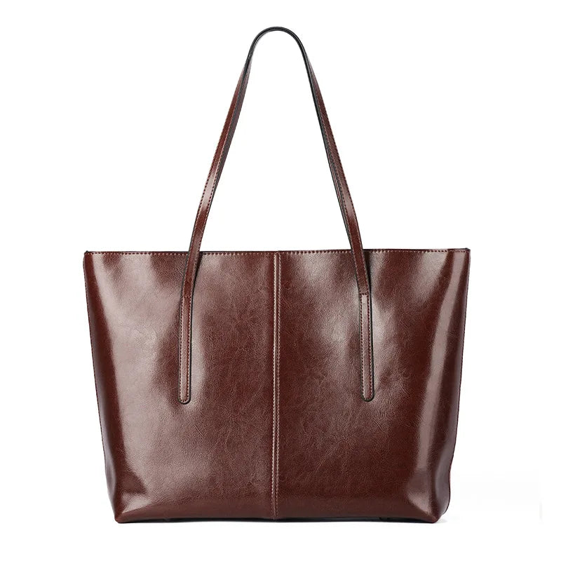 BURMINSA Large Genuine Leather Tote Bag Women Vintage Cowhide Shoulder Bag Laptop Office Work Commuter Shopper Luxury Handbags
