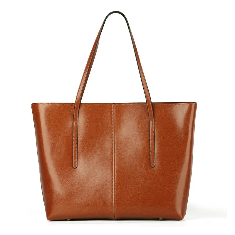 BURMINSA Large Genuine Leather Tote Bag Women Vintage Cowhide Shoulder Bag Laptop Office Work Commuter Shopper Luxury Handbags