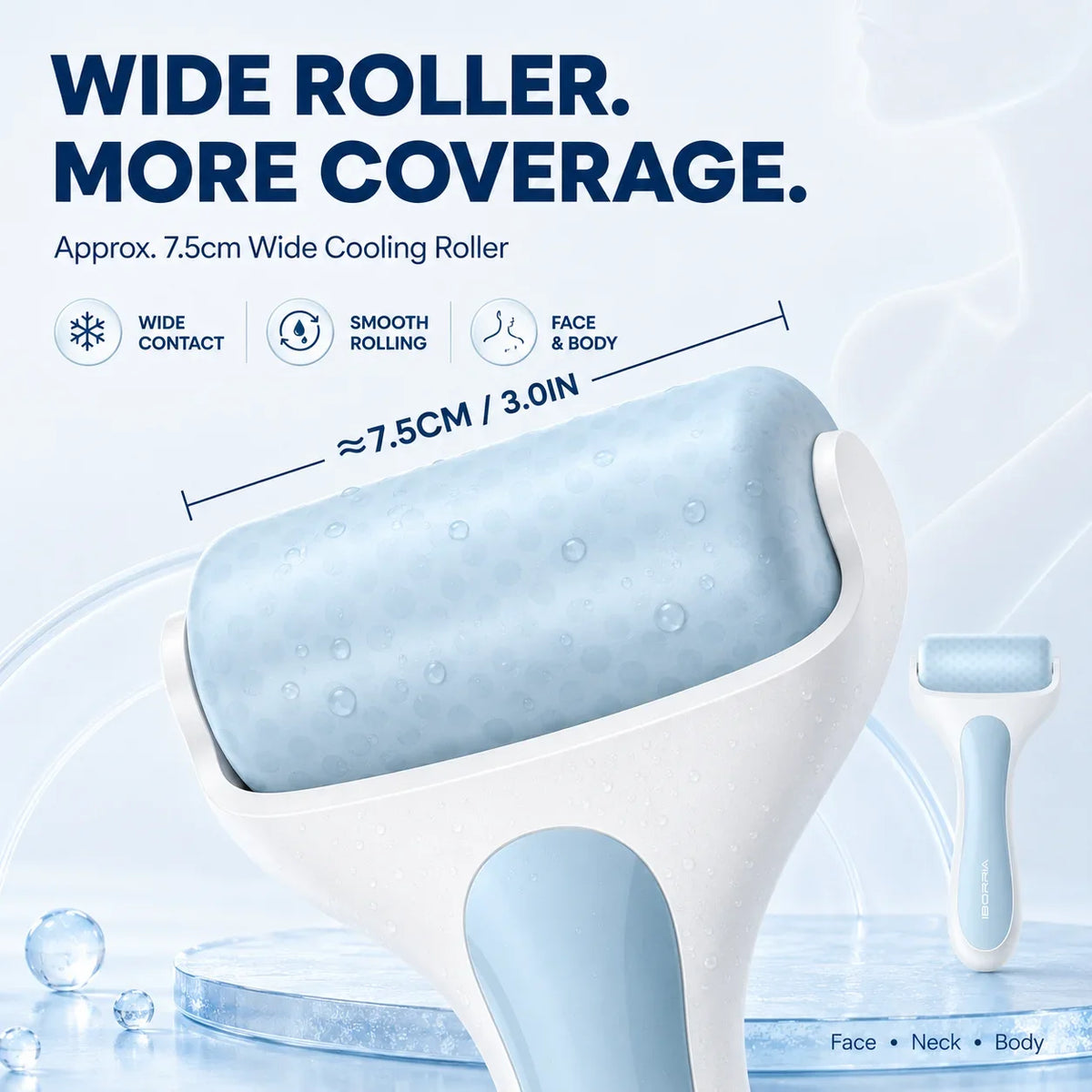 **Facial Ice Roller for Face Body Cooling Massage Reusable 7.5cm Wide Roller Detachable Head Ergonomic Handle Skincare Beauty To