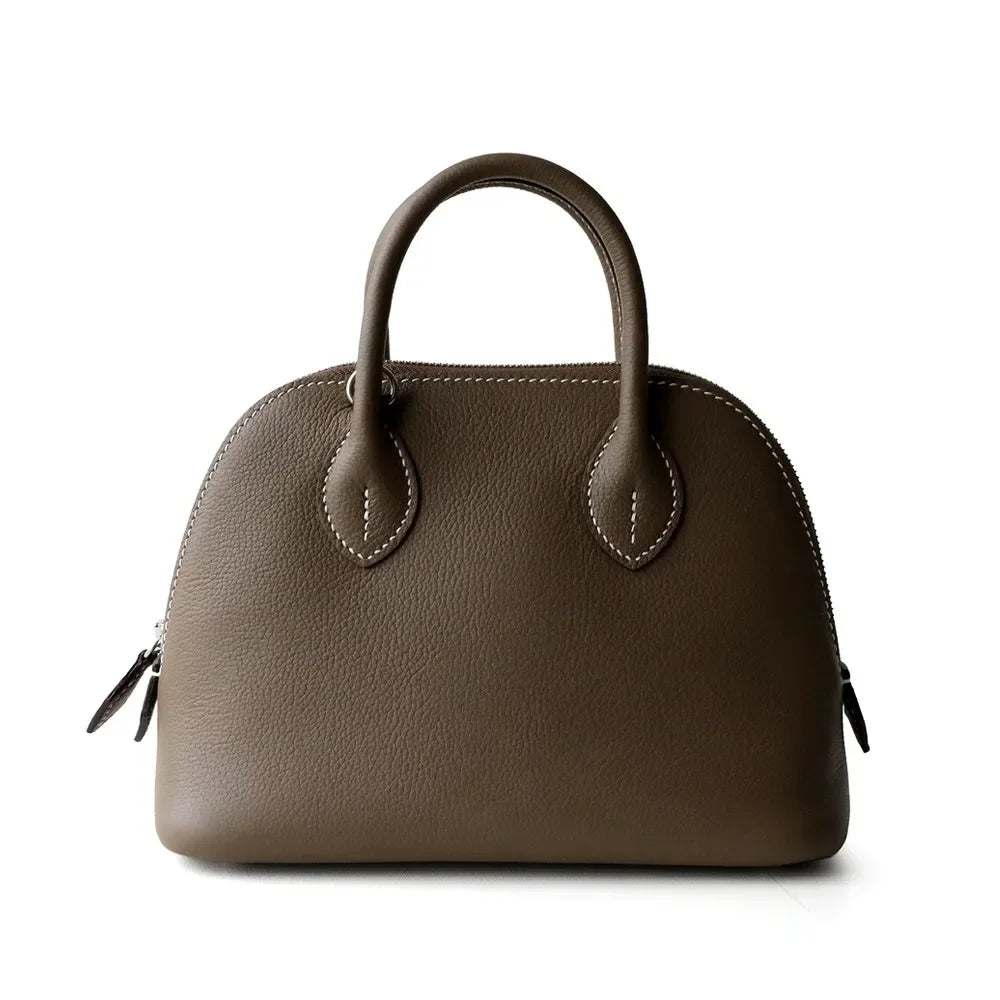 New High-end Light Luxury First-layer Cowhide Mini Bowling Shell Bag Semi-handmade Messenger Leather Women's Bag