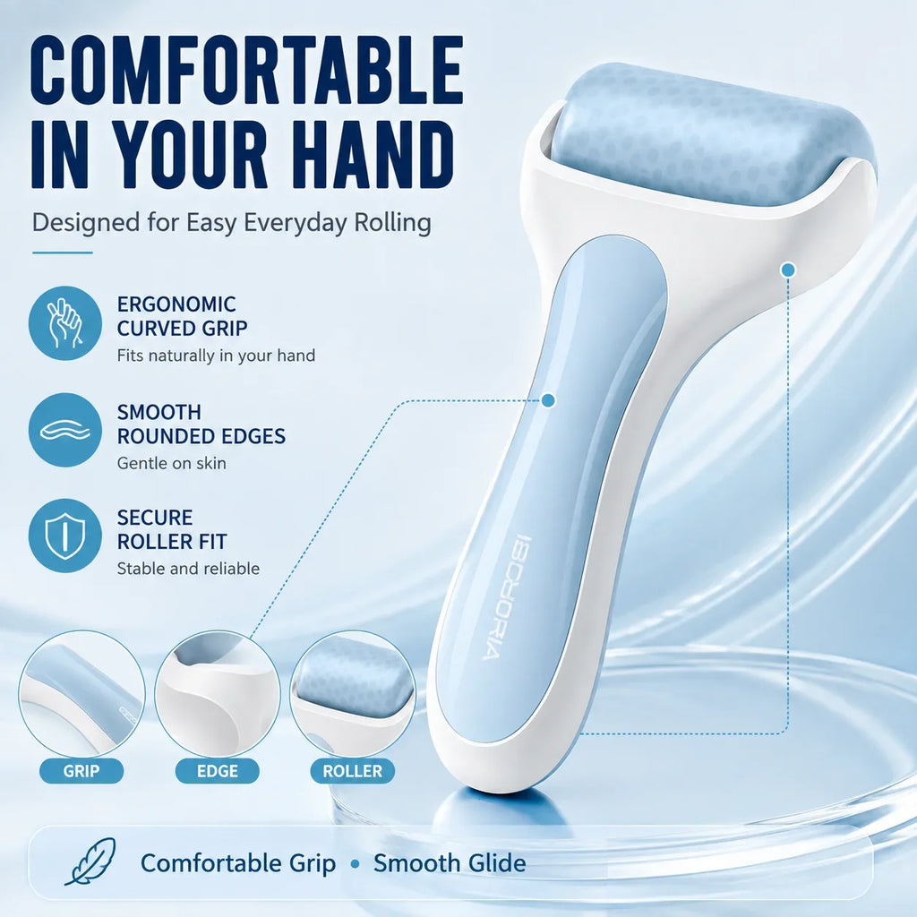 **Facial Ice Roller for Face Body Cooling Massage Reusable 7.5cm Wide Roller Detachable Head Ergonomic Handle Skincare Beauty To