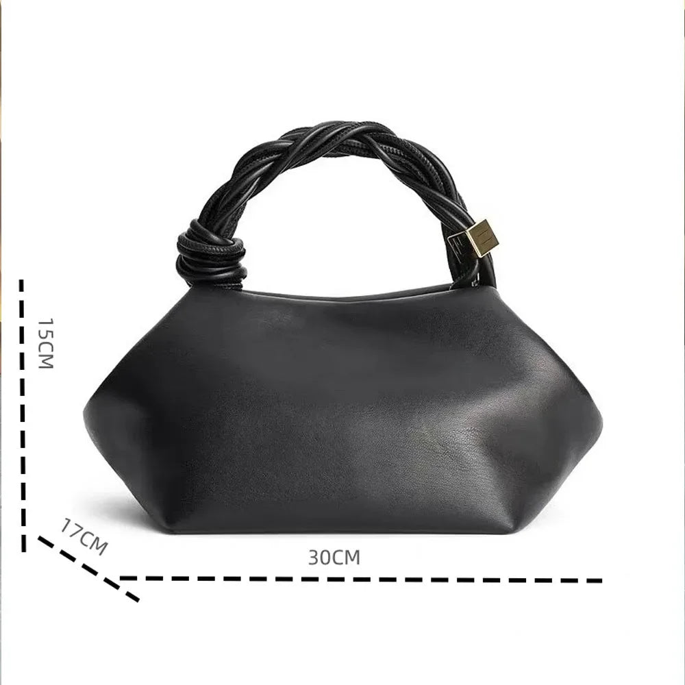 Sac Dumpling en Cuir Souple avec Poignée Corde Tressée, Bandoulière Femme