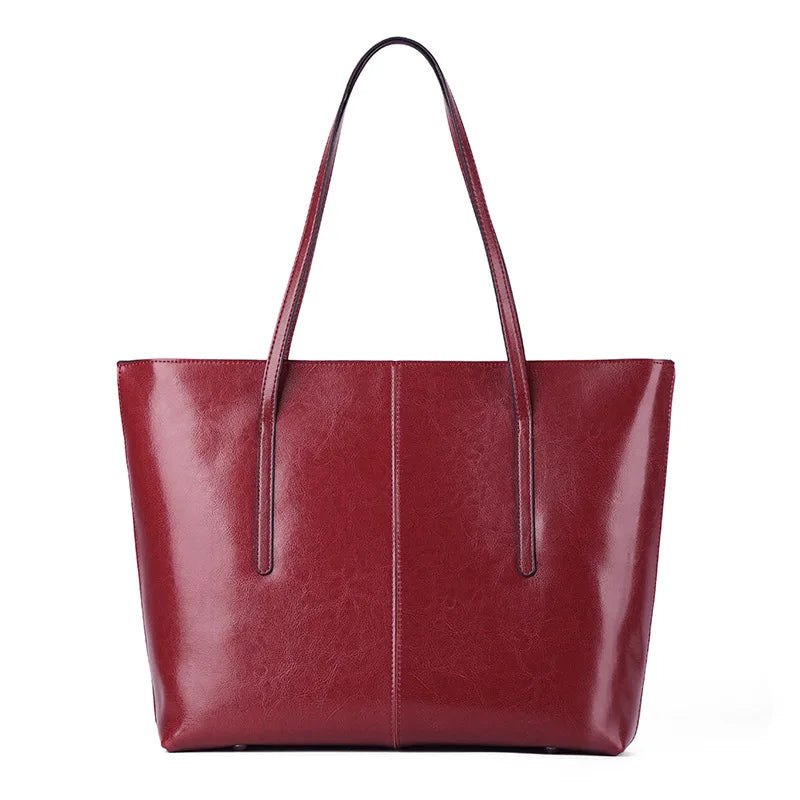 BURMINSA Large Genuine Leather Tote Bag Women Vintage Cowhide Shoulder Bag Laptop Office Work Commuter Shopper Luxury Handbags