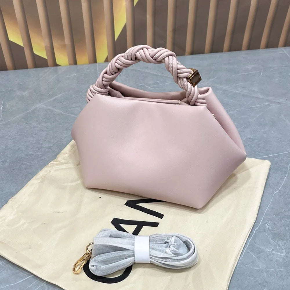 Sac Dumpling en Cuir Souple avec Poignée Corde Tressée, Bandoulière Femme