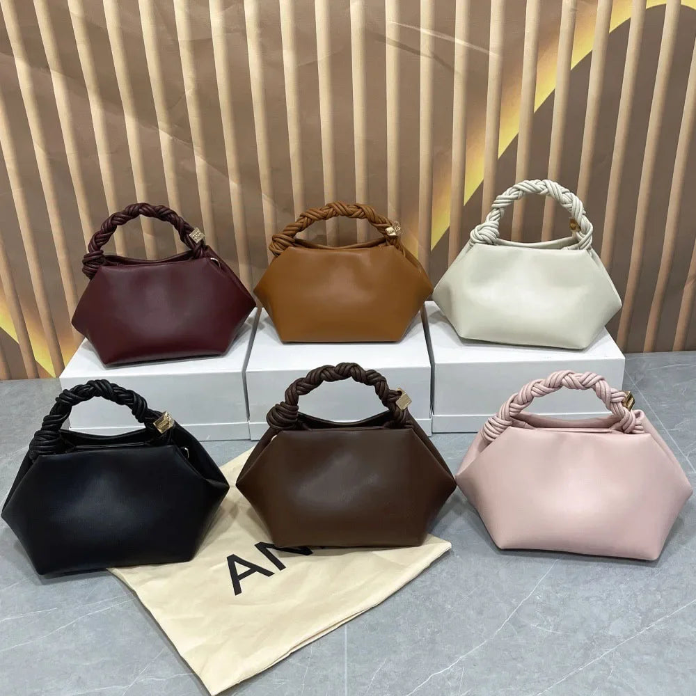 Sac Dumpling en Cuir Souple avec Poignée Corde Tressée, Bandoulière Femme