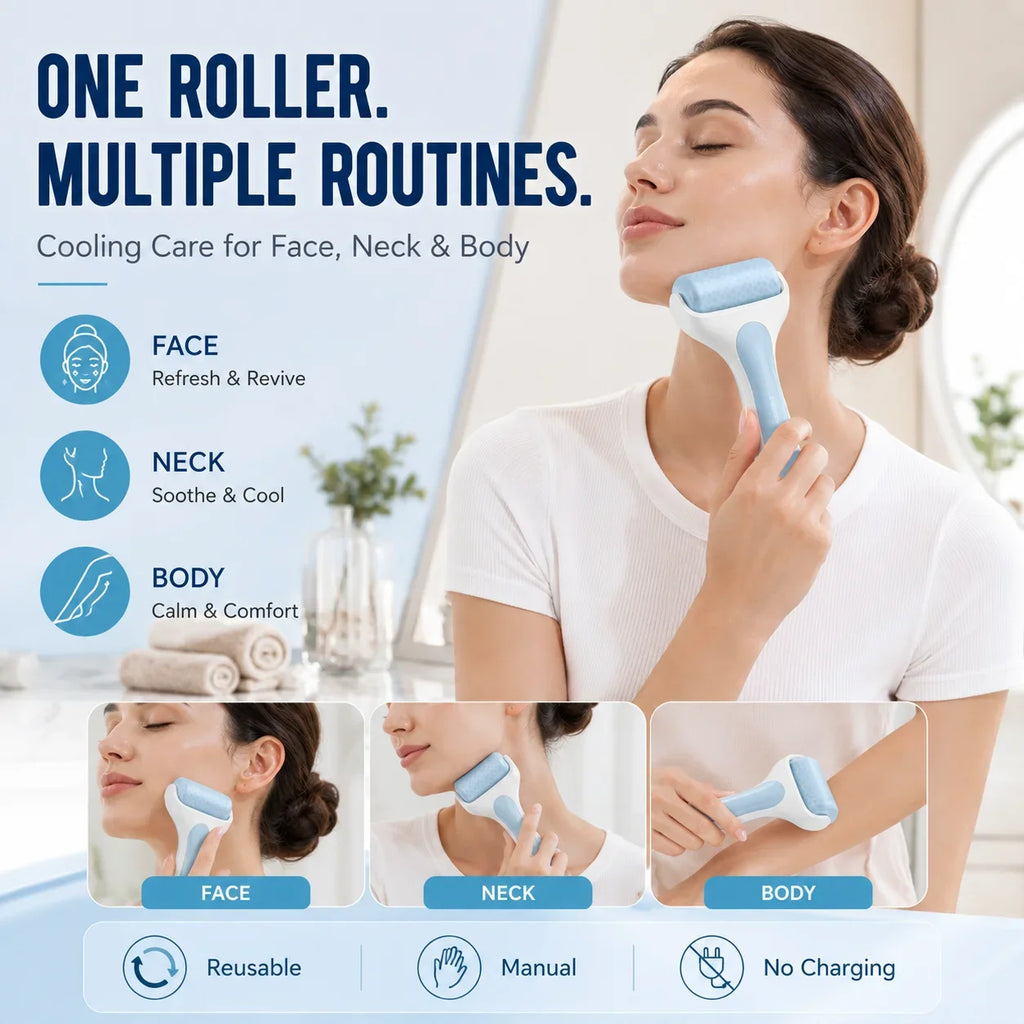 **Facial Ice Roller for Face Body Cooling Massage Reusable 7.5cm Wide Roller Detachable Head Ergonomic Handle Skincare Beauty To