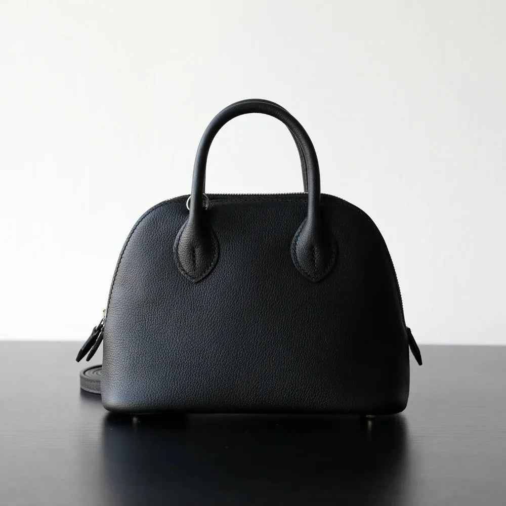 New High-end Light Luxury First-layer Cowhide Mini Bowling Shell Bag Semi-handmade Messenger Leather Women's Bag