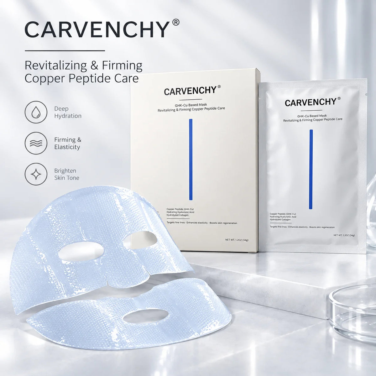 Copper Tripeptide GHK-Cu Blue Copper Peptide Mask, Firming Anti-Aging Moisturizing Reduce Fine Lines Collagen