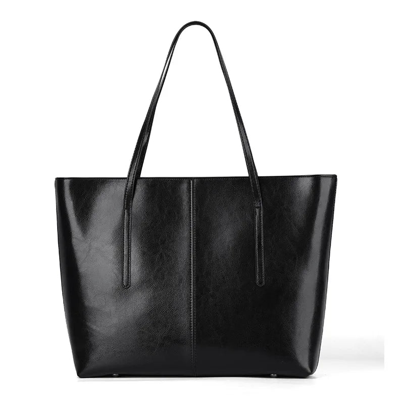 BURMINSA Large Genuine Leather Tote Bag Women Vintage Cowhide Shoulder Bag Laptop Office Work Commuter Shopper Luxury Handbags