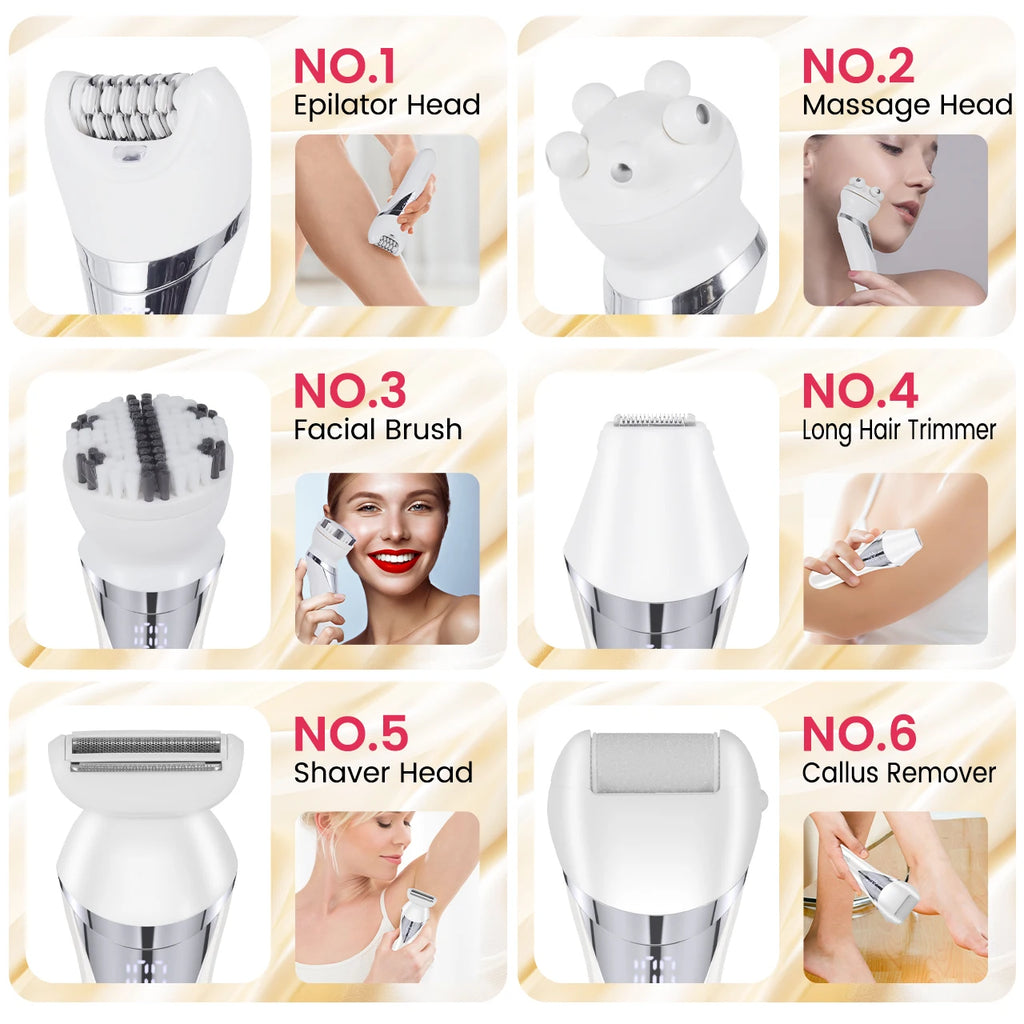Hatteker 4 in 1 Women’s Hair Remover 7000 RPM for Legs Bikini Face Body Kit Wet / Dry USB Rechargeable IPX7 Waterproof