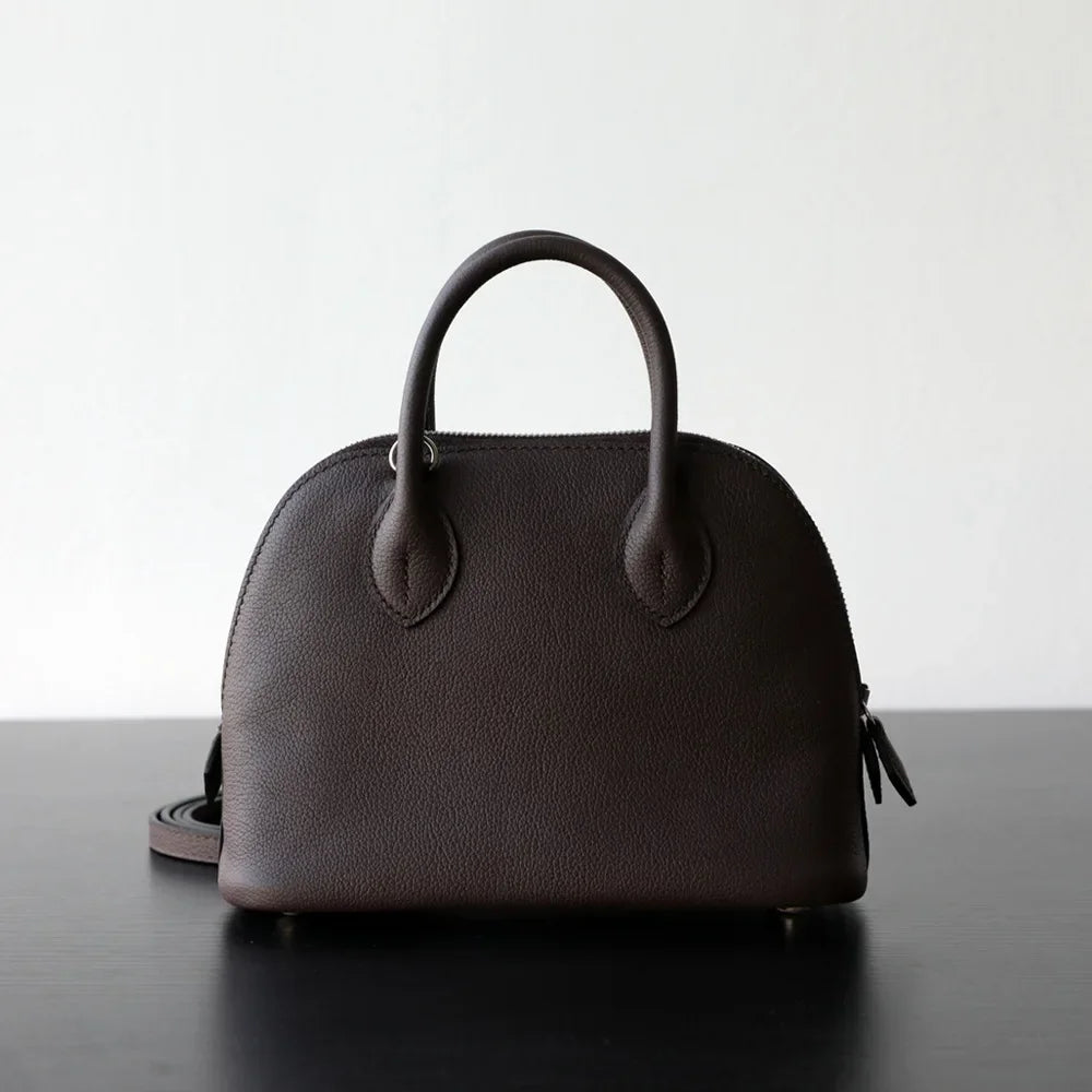 New High-end Light Luxury First-layer Cowhide Mini Bowling Shell Bag Semi-handmade Messenger Leather Women's Bag