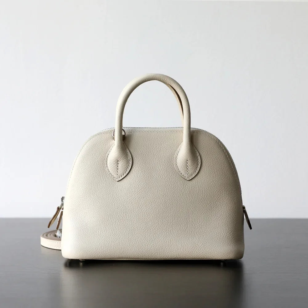 New High-end Light Luxury First-layer Cowhide Mini Bowling Shell Bag Semi-handmade Messenger Leather Women's Bag